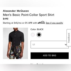 Alexander McQueen BASIC BP SS SHIRT size 17